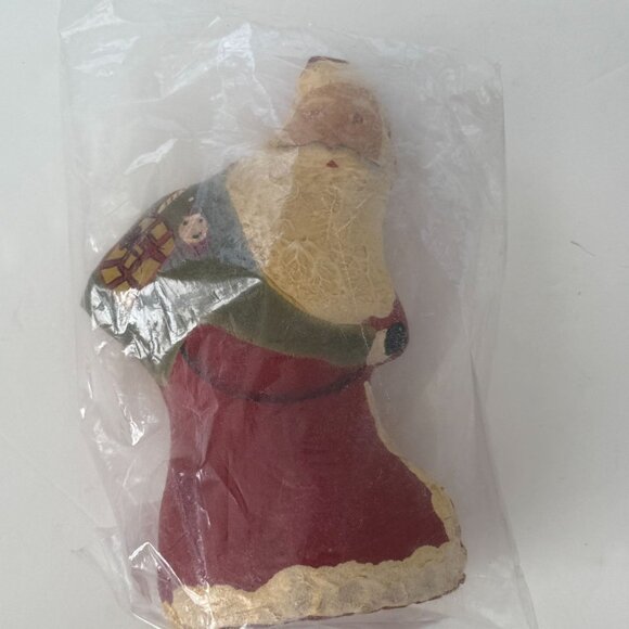 Handmade Haitian Santa Claus Figurine Red & Green Painted Paper Mache Christmas - Picture 2 of 5